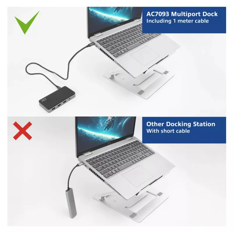 Stacja dokująca ACT USB-C 4K MST do 2 monitorów HDMI, Ethernet, USB-C, 3x USB-A, PD pass-through i odłączany kabel połączeniowy o długości 1 metra