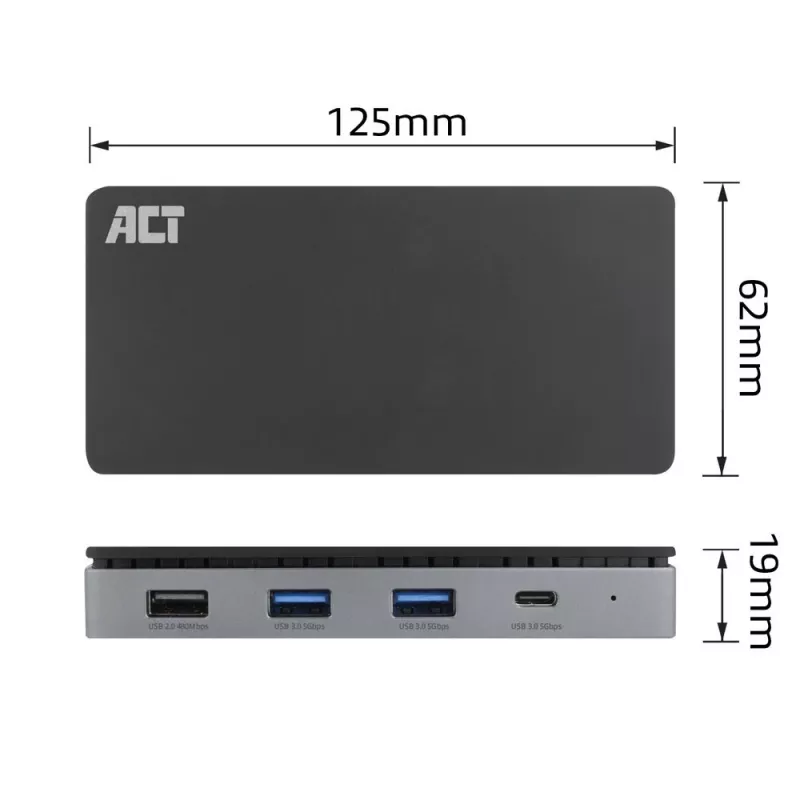 Stacja dokująca ACT USB-C 4K MST do 2 monitorów HDMI, Ethernet, USB-C, 3x USB-A, PD pass-through i odłączany kabel połączeniowy o długości 1 metra