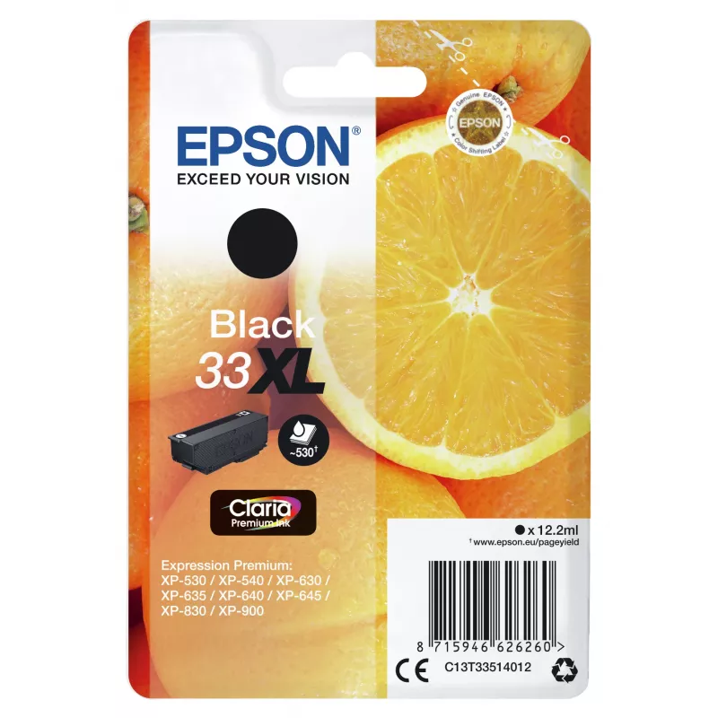 Epson pomarańczowys Singlepack Czarny 33XL Claria Premium Ink, wysoka wydajność (XL), czarny, tusz pigmentowy, 12.2 ml, 1 szt.