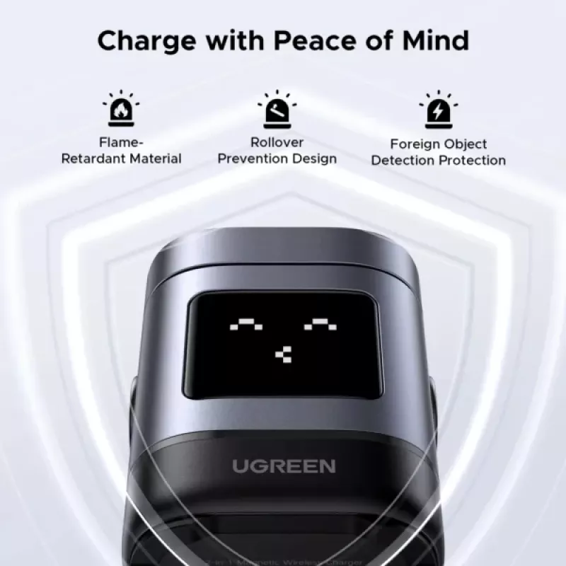 Ładowarka UGREEN 45775 — wewnętrzna bezprzewodowa szybka ładowarka AC, uniwersalna, 1× USB-C, czarna/szara
