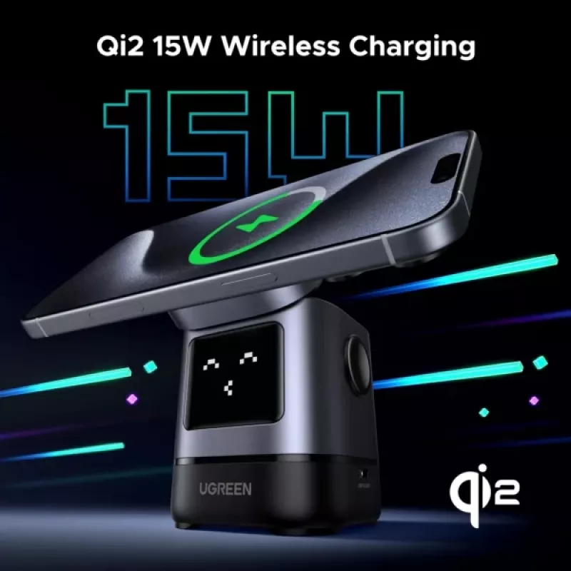 Ładowarka UGREEN 45775 — wewnętrzna bezprzewodowa szybka ładowarka AC, uniwersalna, 1× USB-C, czarna/szara