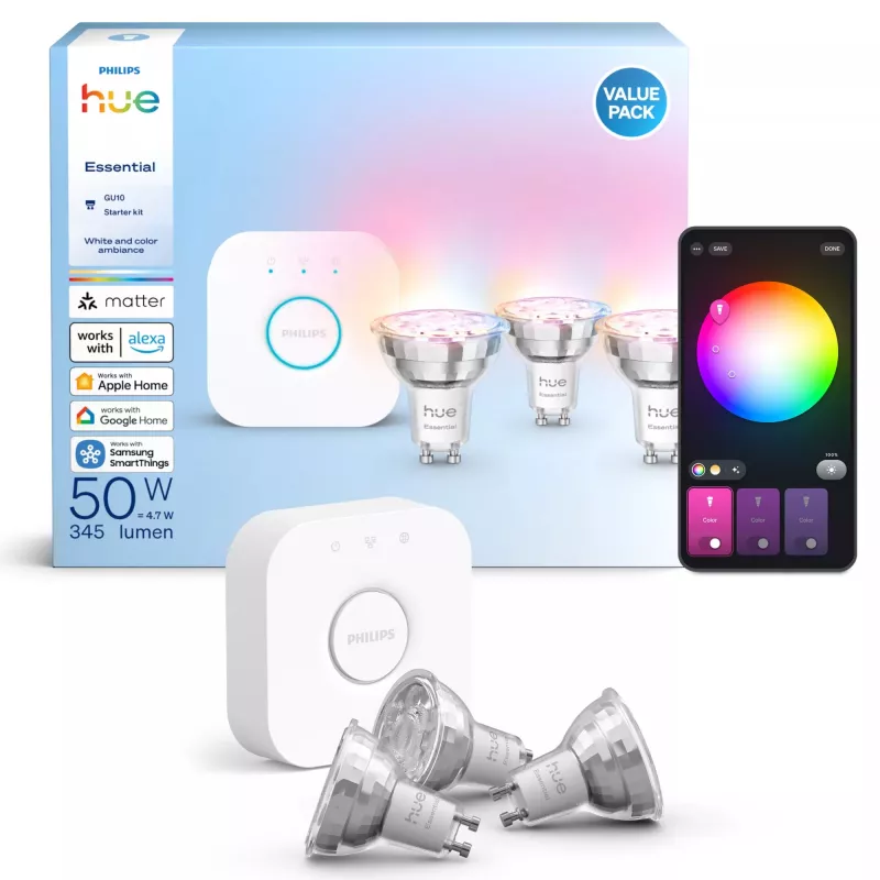 Philips Hue biały and colour ambience Essential zestaw startowy: 3 inteligentne żarówki GU10 (345 lm)