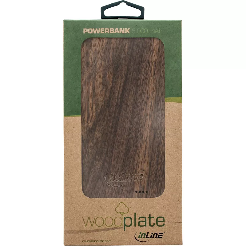 InLine woodplate, PowerBank USB 5.000mAh, z diodą LED, drewno orzechowe