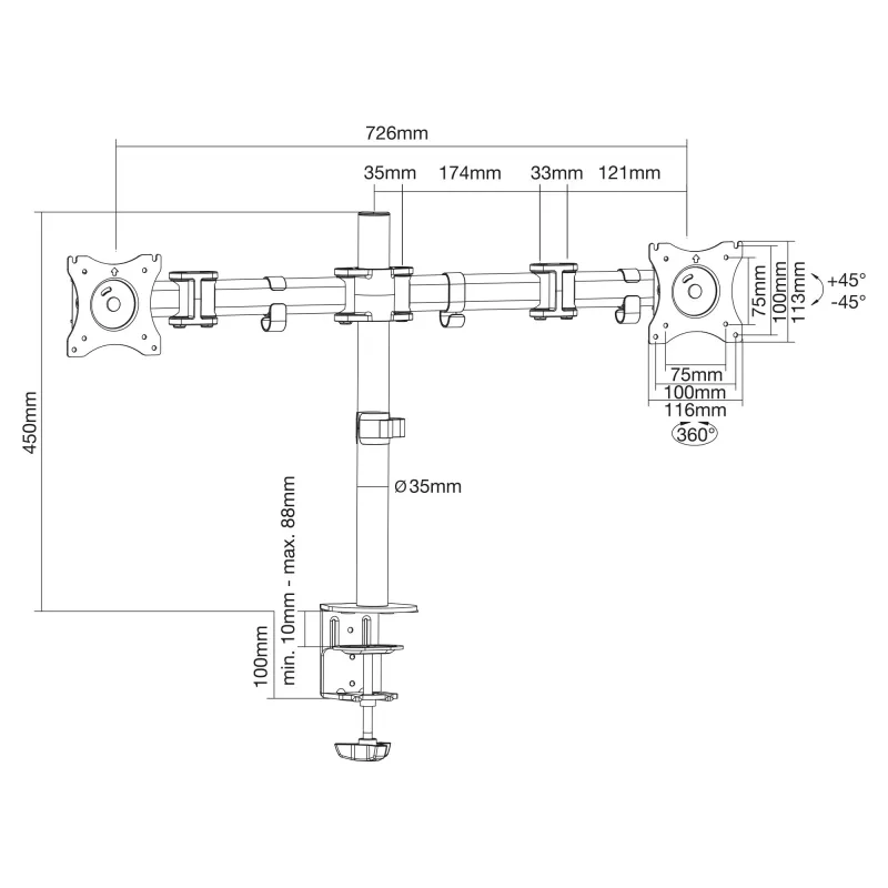InLine Uchwyt na biurko, dla 2x TFT/LCD/LED do 68cm (27 cali) max. 2x8 kg