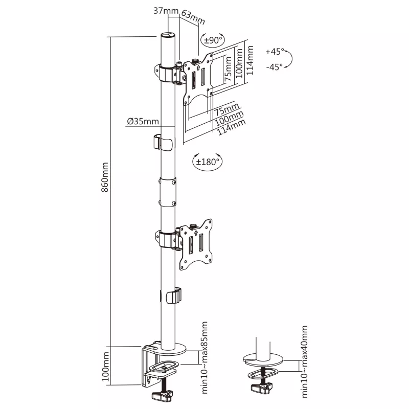 Uchwyt biurkowy InLine na 2 ekrany TV/LED/TFT do 81 cm / 32 cale, maks. 9 kg