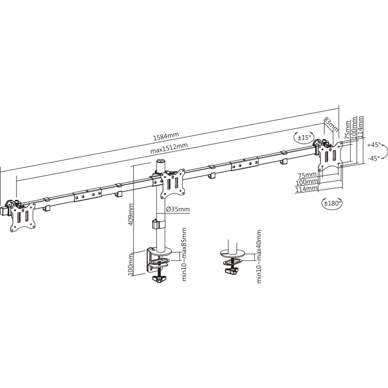 Uchwyt biurkowy InLine dla 3x TV / LED / TFT, wyświetlacz do 81 cm (32 cale), maks. 7 kg