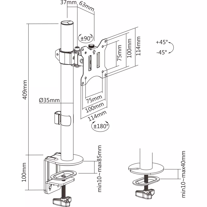 Uchwyt biurkowy InLine do TV / LED / wyświetlaczy TFT do 81cm 32 cale maks. 9kg czarny