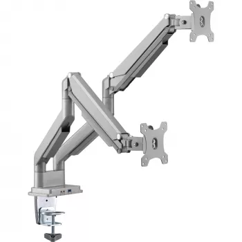 Uchwyt biurkowy InLine z regulacją wysokości i portami USB/Audio, na 2 monitory do 81 cm (32 cale) 9 kg, srebrny