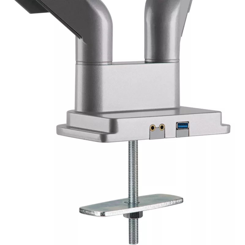 Uchwyt biurkowy InLine z regulacją wysokości i portami USB/Audio, na 2 monitory do 81 cm (32 cale) 9 kg, srebrny