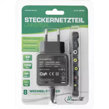 Uniwersalny zasilacz InLine, 5V / 15W, z 8 wymiennymi wtyczkami, Micro-USB, USB-C