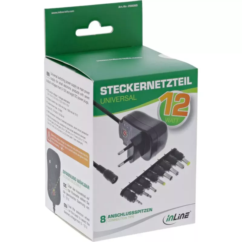 InLine Uniwersalny zasilacz 12W, 110–240V na 3–12V, maks. 1200mA