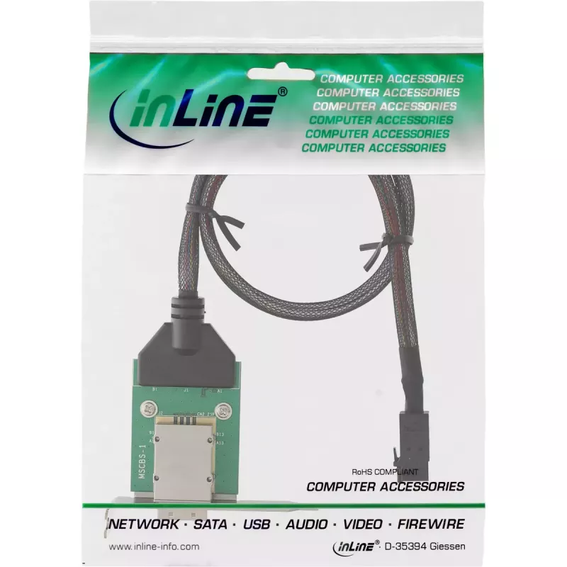 InLine SAS HD niskoprofilowy adapter wspornik zewn. SFF-8088 / wewn. SFF-8643 0,75m