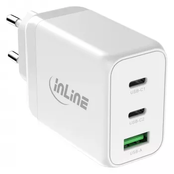 InLine mobile device charger 31506E — Uniwersalna szybka ładowarka sieciowa do użytku wewnętrznego, 100–240 V, do 20 V / 5 A, 1x USB-A, 2x USB-C, biała