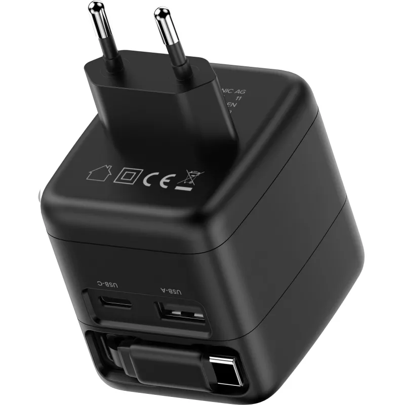 Zasilacz USB InLine, 70W, GaN, USB-C PD + USB-A QC, kabel 60cm, czarny