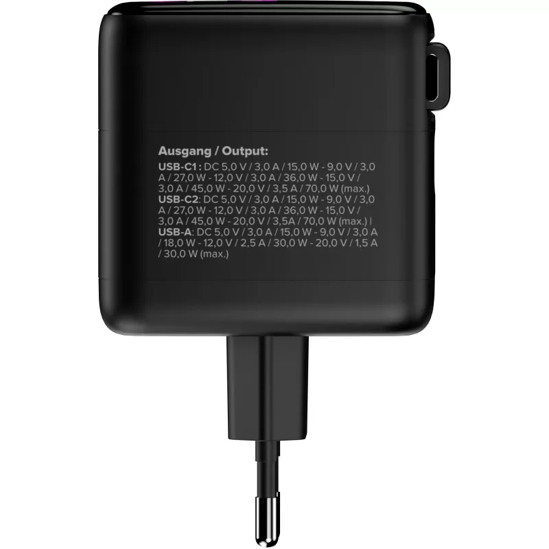 Zasilacz USB InLine, 70W, GaN, USB-C PD + USB-A QC, kabel 60cm, czarny