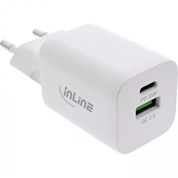 InLine zasilacz USB, ładowarka USB-A + USB-C, 33W, PD + QC, biały