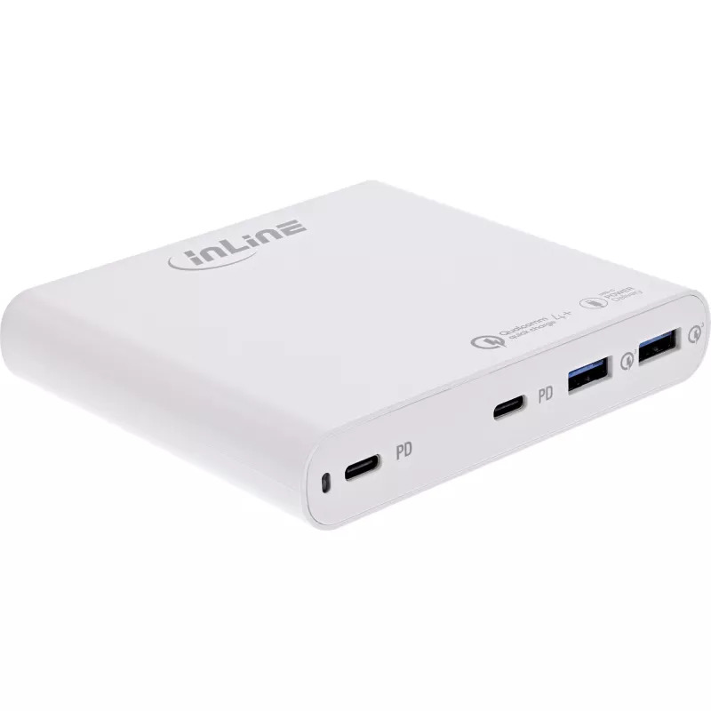 InLine zasilacz USB, ładowarka GaN, 4-portowa, 2x USB-C + 2x USB-A, 120W, biały