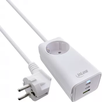 InLine zasilacz USB, ładowarka GaN, 2x USB-C, 1x USB-A, PD 3.0, gniazdo bezpieczeństwa