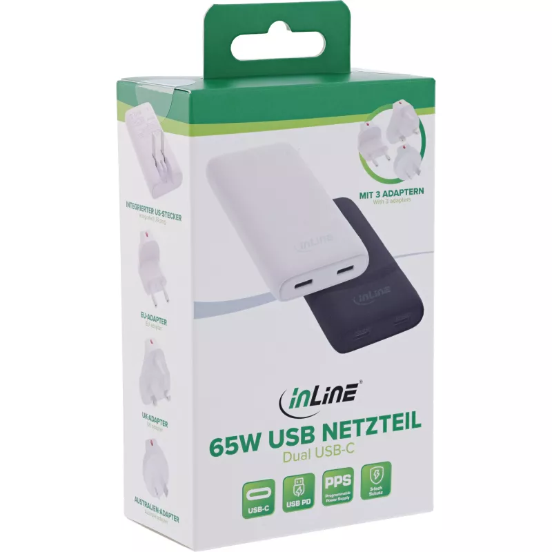 Zasilacz USB InLine 31519B Dual USB-C 65W z dwoma portami USB-C