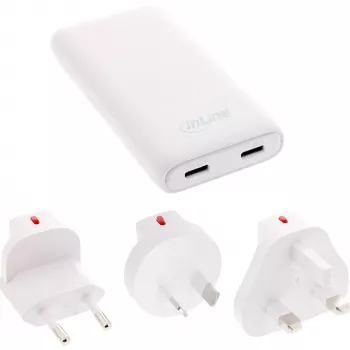 USB Power Supply Charger InLine 31519C Dual USB-C 65W - dual USB-C ports, 65 W total output