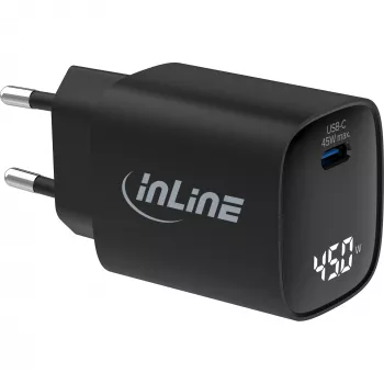 InLine USB PD zasilacz, ładowarka GaN, 1-port, USB-C, 45W, z wyświetlaczem