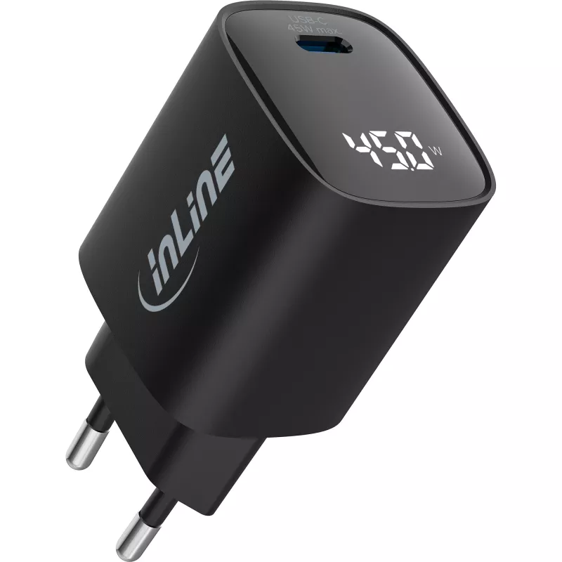 InLine USB PD zasilacz, ładowarka GaN, 1-port, USB-C, 45W, z wyświetlaczem