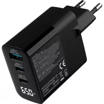 InLine USB PD zasilacz, ładowarka GaN, 3-portowa, USB-C + USB-A, 65W, z wyświetlaczem