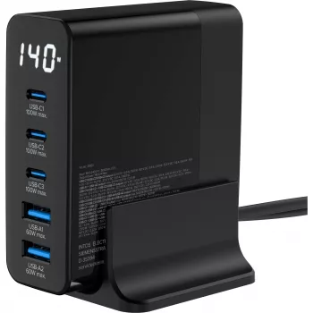 Zasilacz InLine USB PD, ładowarka GaN, 5-portowa, USB-C + USB-A, 140 W, z wyświetlaczem