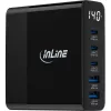 Zasilacz InLine USB PD, ładowarka GaN, 5-portowa, USB-C + USB-A, 140 W, z wyświetlaczem