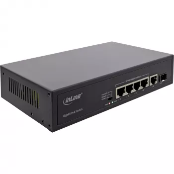 Niezarządzalny przełącznik InLine PoE+ Gigabit sieciowy Switch 5 portów 4x PoE+ 1xSFP 1Gb/s desktop