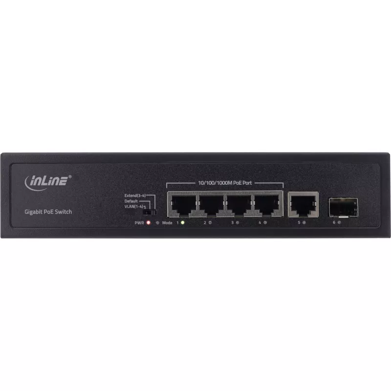 Niezarządzalny przełącznik InLine PoE+ Gigabit sieciowy Switch 5 portów 4x PoE+ 1xSFP 1Gb/s desktop