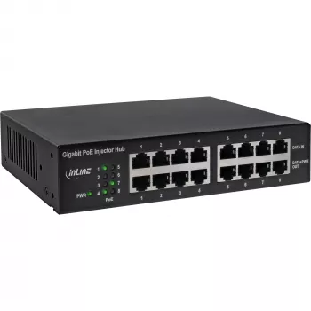 InLine PoE+ Gigabitowy koncentrator iniektorów sieciowych 8-portowy (8x PoE+), 1 Gb/s, 19 cali 1U