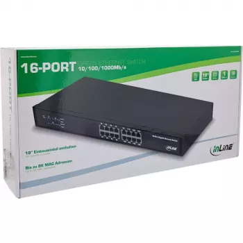 InLine 16-portowy gigabitowy przełącznik sieciowy, 1Gb/s, 19 cali 1U, bez wentylatora