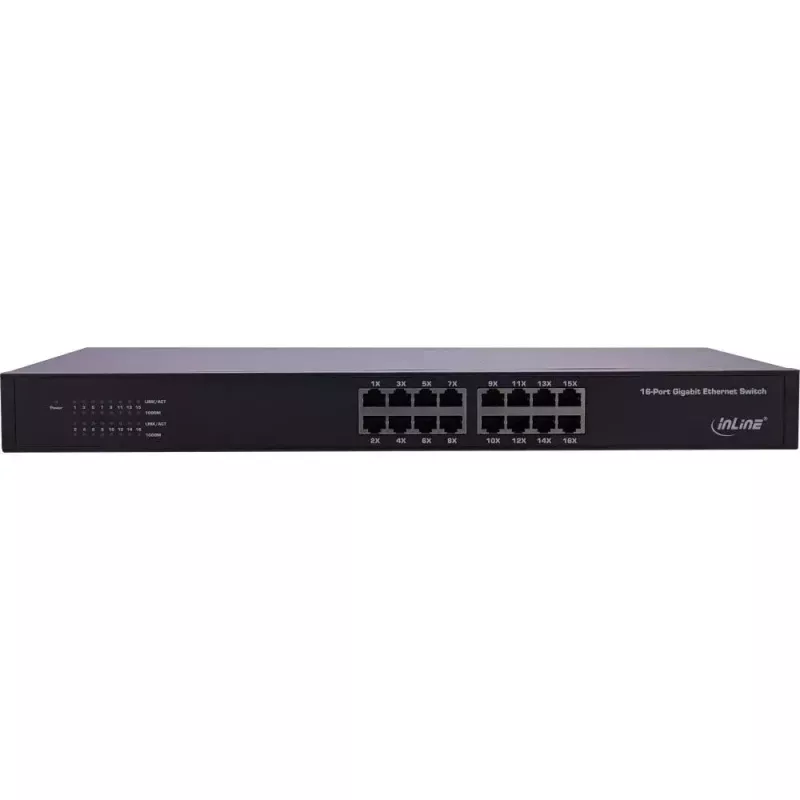InLine 16-portowy gigabitowy przełącznik sieciowy, 1Gb/s, 19 cali 1U, bez wentylatora
