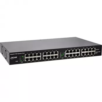 InLine PoE+ Gigabit Injector Hub 16 portów PoE+, 19 cali 1U, w zestawie uchwyty, 2 wentylatory