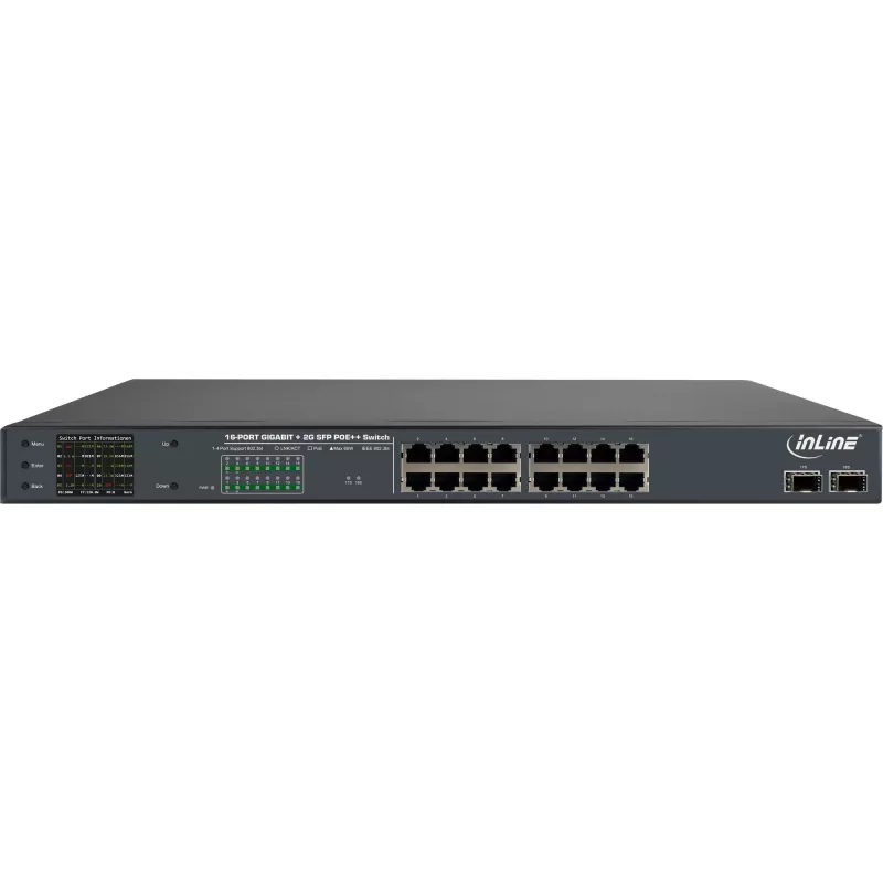 InLine PoE+ Gigabit sieciowy Switch 24 port, 1 Gb/s, 2xSFP,19 Inch1U(w zestawie uchwyty)