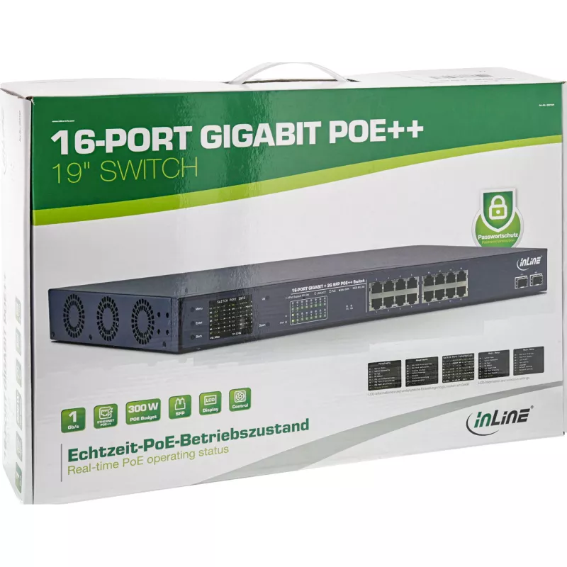 InLine PoE+ Gigabit sieciowy Switch 24 port, 1 Gb/s, 2xSFP,19 Inch1U(w zestawie uchwyty)