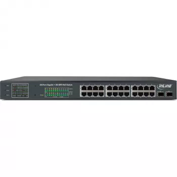InLine PoE+ Gigabitowy przełącznik sieciowy 24 porty, 1 Gb/s, 2xSFP, 19 cali 1U (w zestawie uchwyty)
