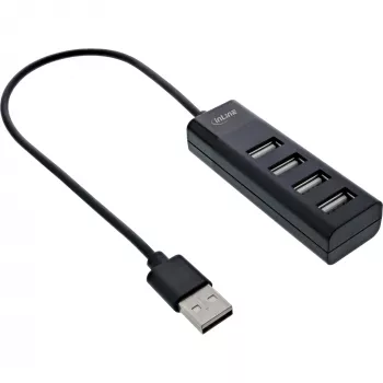 InLine USB 2.0 4-Port Hub, wtyk typu A męski na 4x gniazdo typu A żeńskie, czarny, 30cm, cienki
