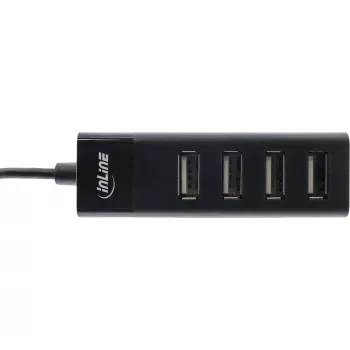 InLine USB 2.0 4-Port Hub, wtyk typu A męski na 4x gniazdo typu A żeńskie, czarny, 30cm, cienki