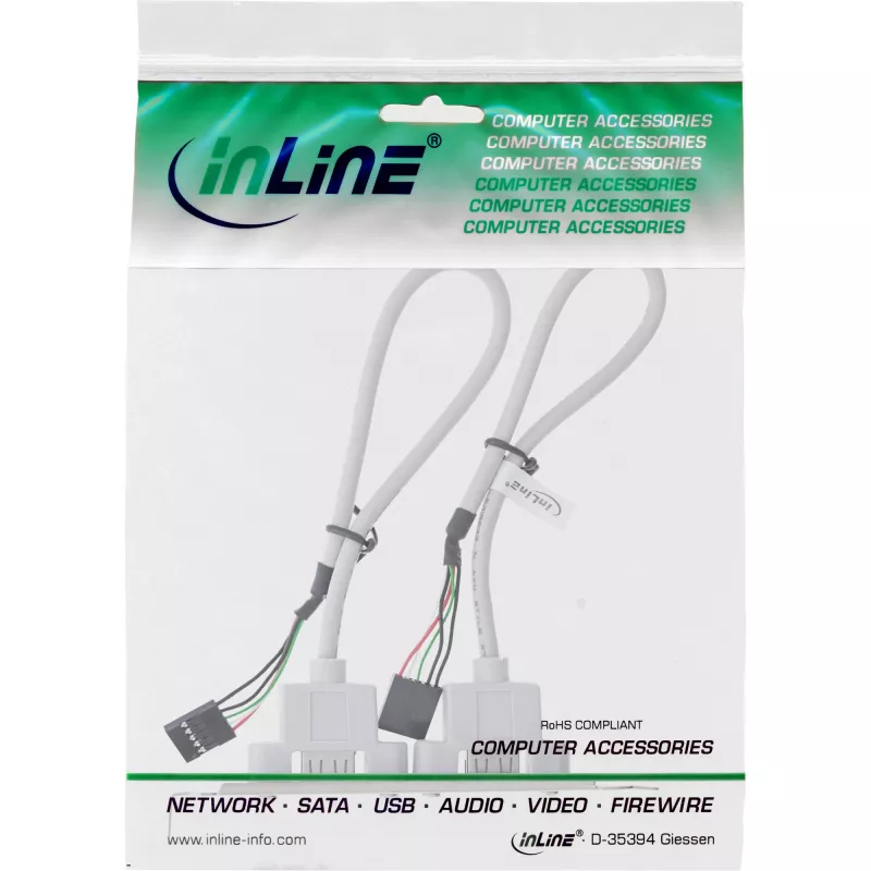 Wspornik slotowy InLine 2x USB 2.0 Typ A żeński na 2x 5-pinowe wewnętrzne złącze, 0,3 m