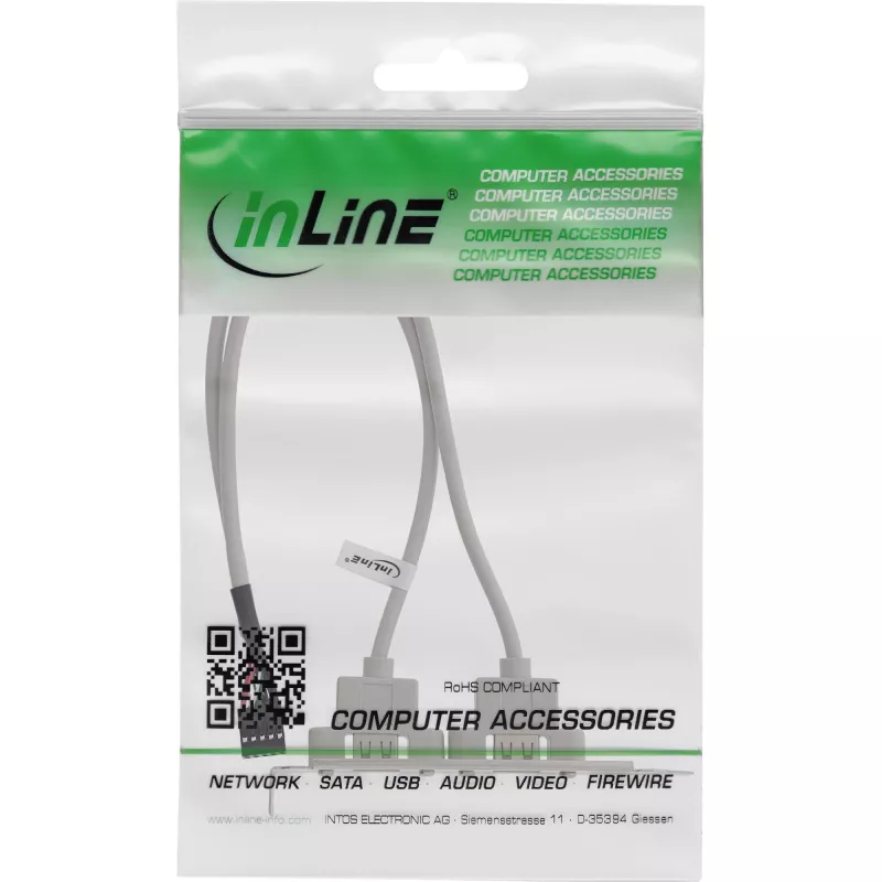 Wspornik szczelinowy InLine USB 2.0 2x gniazdo USB typu A – 1x złącze 10-pinowe 0,35 m