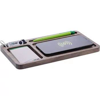 Organizer InLine WoodCharge z powierzchnią ładującą Qi, źródło zasilania USB
