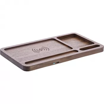 Organizer InLine WoodCharge z powierzchnią ładującą Qi, źródło zasilania USB