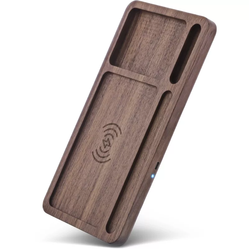 Organizer InLine WoodCharge z powierzchnią ładującą Qi, źródło zasilania USB