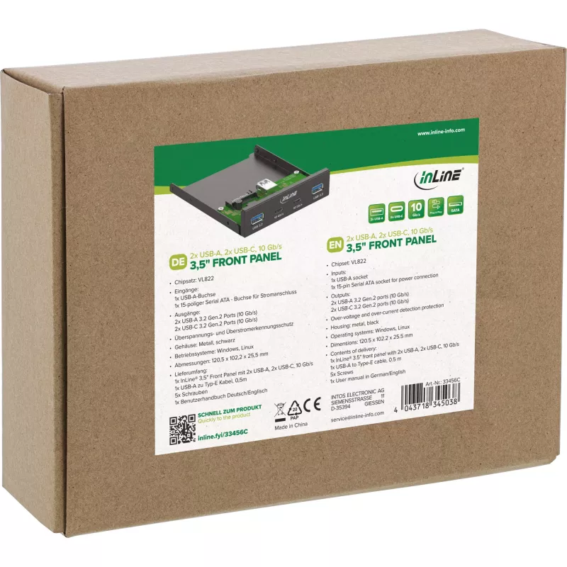 InLine 33456C panel do zatoki napędu 8,89 cm (3,5 cala) Panel portów I/O Czarny