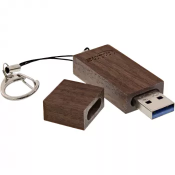 InLine USB 3.0 Flash drive, woodline walnut, with Keychain, 64GB