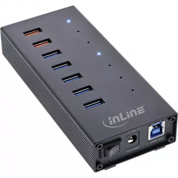 InLine USB 3.2 Gen.1 Hub 7-portowy w aluminiowej obudowie z zasilaczem 2,5 A, czarny