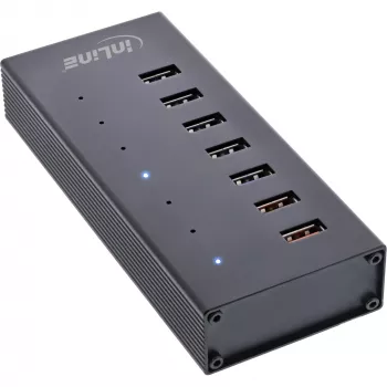 InLine USB 3.2 Gen.1 Hub 7-portowy w aluminiowej obudowie z zasilaczem 2,5 A, czarny