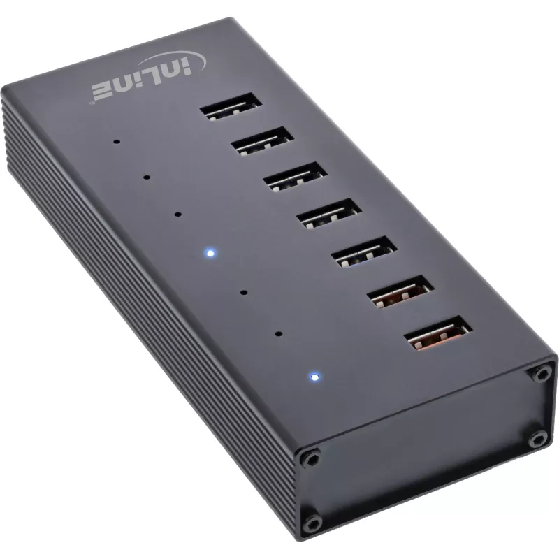 InLine USB 3.2 Gen.1 Hub 7-portowy w aluminiowej obudowie z zasilaczem 2,5 A, czarny
